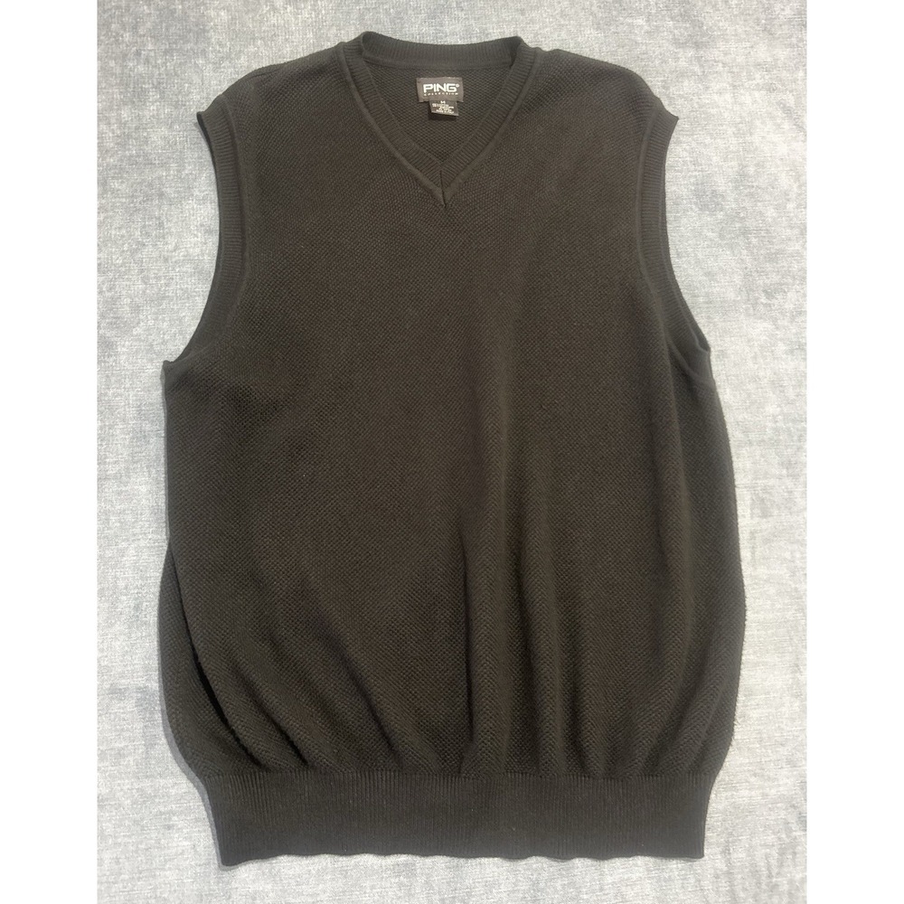 Ping Collection V-Neck Sweater Vest Black Mens M‎ Lightweight Waffle Knit